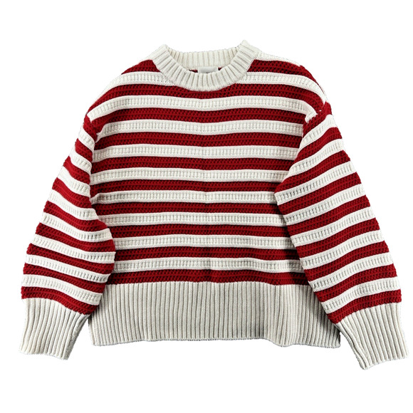 Red Cream Striped Cozy Textured Cropped Sweater Women's Size M - Picture 1 of 4